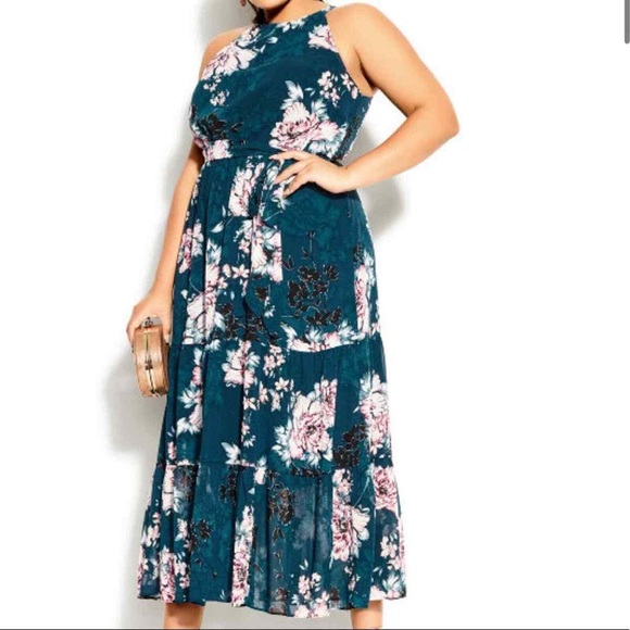 City Chic Dresses & Skirts - City Chic Teal Floral Halter Dress